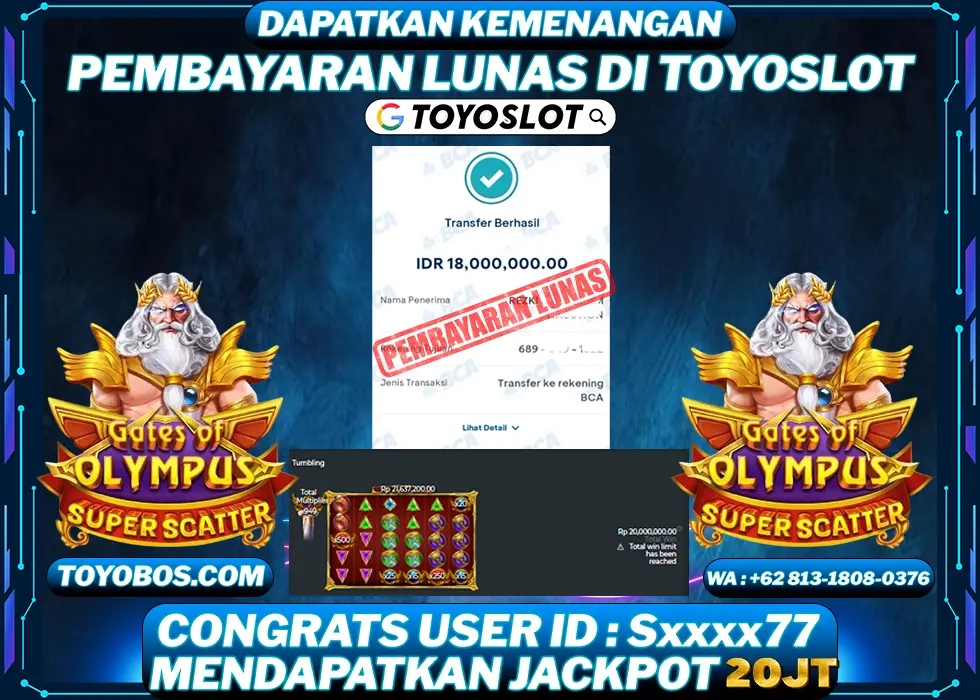TOYOSLOT - BUKTI KEMENANGAN Gates Of Olympus Superscatter Rp20,000,000,- LUNAS